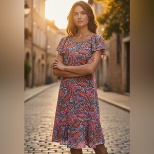 J. Crew Silk  Paisley Ruffle Dress